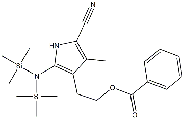 5-[Bis(trimethylsilyl)amino]-4-(2-benzoyloxyethyl)-3-methyl-1H-pyrrole-2-carbonitrile Struktur