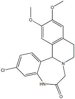 5,9,10,14b-Tetrahydro-3-chloro-12,13-dimethoxyisoquino[2,1-d][1,4]benzodiazepin-6(7H)-one Struktur