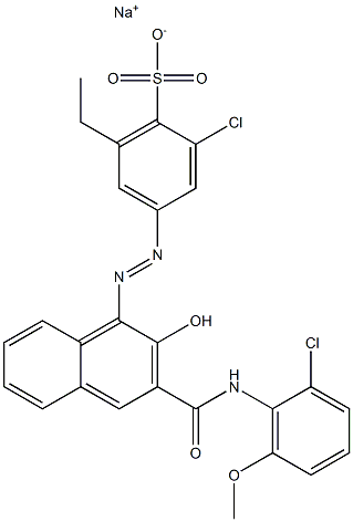 2-Chloro-6-ethyl-4-[[3-[[(2-chloro-6-methoxyphenyl)amino]carbonyl]-2-hydroxy-1-naphtyl]azo]benzenesulfonic acid sodium salt Struktur