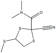 5-Methylthio-2-(dimethylaminocarbonyl)-1,3-dithiolane-2-carbonitrile Struktur