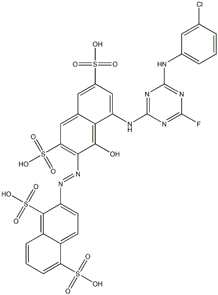 2-[8-[4-(m-Chloroanilino)-6-fluoro-1,3,5-triazin-2-ylamino]-1-hydroxy-3,6-disulfo-2-naphtylazo]-1,5-naphthalenedisulfonic acid Struktur