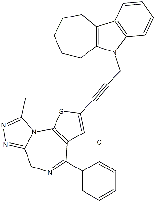 4-(2-Chlorophenyl)-9-methyl-2-[3-[(5,6,7,8,9,10-hexahydrocyclohept[b]indol)-5-yl]-1-propynyl]-6H-thieno[3,2-f][1,2,4]triazolo[4,3-a][1,4]diazepine Struktur