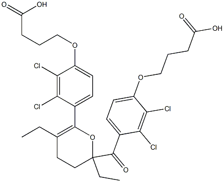 4-[2,3-Dichloro-4-[[6-[2,3-dichloro-4-(3-carboxypropoxy)phenyl]-2,5-diethyl-3,4-dihydro-2H-pyran-2-yl]carbonyl]phenoxy]butyric acid Struktur