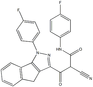 N-(4-Fluorophenyl)-3-[[1-(4-fluorophenyl)-1,4-dihydroindeno[1,2-c]pyrazol]-3-yl]-2-cyano-3-oxopropanamide Struktur