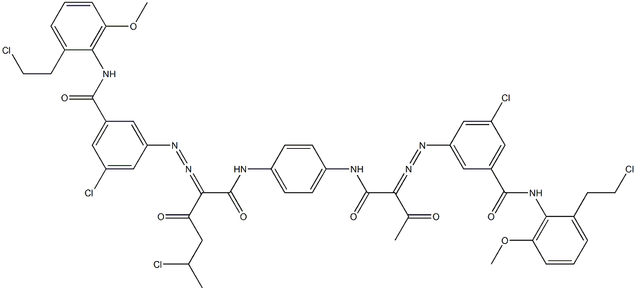 3,3'-[2-(1-Chloroethyl)-1,4-phenylenebis[iminocarbonyl(acetylmethylene)azo]]bis[N-[2-(2-chloroethyl)-6-methoxyphenyl]-5-chlorobenzamide] Struktur