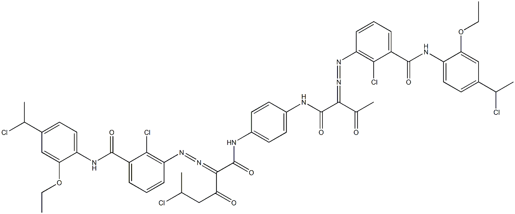 3,3'-[2-(1-Chloroethyl)-1,4-phenylenebis[iminocarbonyl(acetylmethylene)azo]]bis[N-[4-(1-chloroethyl)-2-ethoxyphenyl]-2-chlorobenzamide] Struktur