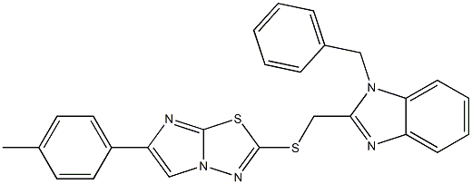 2-[(1-Benzyl-1H-benzimidazol-2-yl)methylthio]-6-(4-methylphenyl)imidazo[2,1-b][1,3,4]thiadiazole Struktur