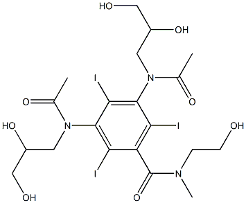 3,5-Bis[acetyl(2,3-dihydroxypropyl)amino]-2,4,6-triiodo-N-methyl-N-(2-hydroxyethyl)benzamide Struktur