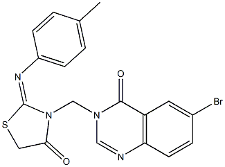 6-Bromo-3-[[4-oxo-2-[(4-methylphenyl)imino]thiazolidin-3-yl]methyl]quinazolin-4(3H)-one Struktur