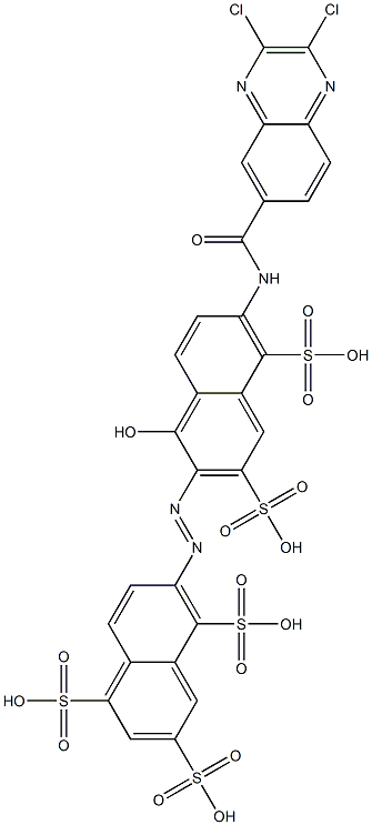 6-[[6-[[(2,3-Dichloro-6-quinoxalinyl)carbonyl]amino]-1-hydroxy-3,5-disulfo-2-naphthalenyl]azo]-1,3,5-naphthalenetrisulfonic acid Struktur