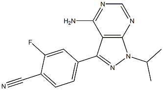 4-(4-Amino-1-isopropyl-1H-pyrazolo[3,4-d]pyrimidin-3-yl)-2-fluoro- benzonitrile Struktur