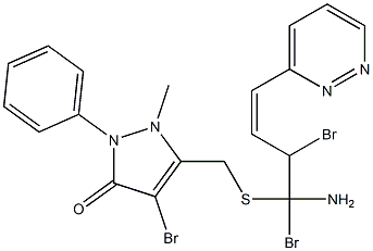 3-((1-Amino-2,3-diaza-4-phenylbuta-1,3-dienylthio)methyl)-4-bromo-2-methyl-1-phenyl-3-pyrazolin-5-one, bromide Struktur