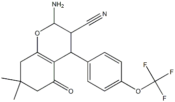 2-Amino-7,7-dimethyl-5-oxo-4-(4-(trifluoromethoxy)phenyl)-4,6,7,8-tetrahydro2H-chromene-3-carbonitrile Struktur