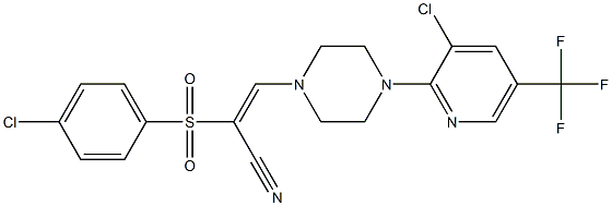 2-((4-Chlorophenyl)sulfonyl)-3-(4-(3-chloro-5-(trifluoromethyl)(2-pyridyl))piperazinyl)prop-2-enenitrile Struktur