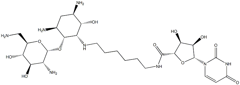 (2S,3S,4R,5R)-N-(6-((1S,2R,3S,5R,6S)-3,5-DIAMINO-2-((2S,3R,4R,5S,6R)-3-AMINO-6-(AMINOMETHYL)-4,5-DIHYDROXYTETRAHYDRO-2H-PYRAN-2-YLOXY)-6-HYDROXYCYCLOHEXYLAMINO)HEXYL)-5-(2,4-DIOXO-3,4-DIHYDROPYRIMIDIN-1(2H)-YL)-3,4-DIHYDROXYTETRAHYDROFURAN-2-CARBOXAMIDE Struktur