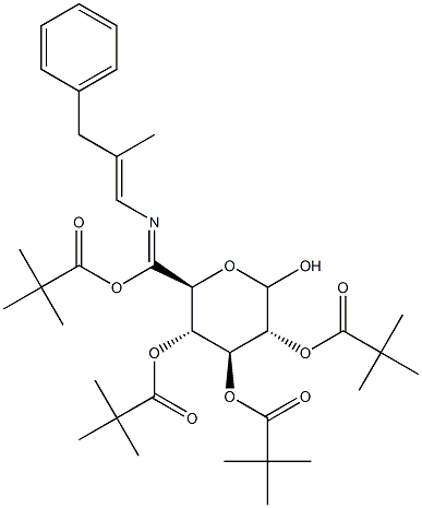 N-(Phenyl-2-methyl-1-propenyl)imino-2,3,4,6-tetra-O-pivaloyl-D-glucopyranoside Struktur