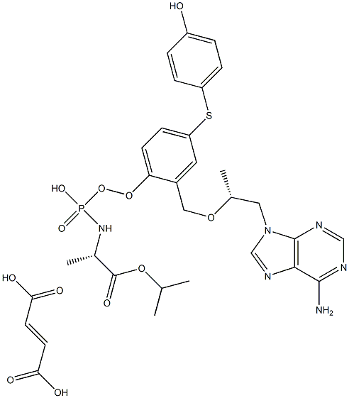 isopropyl ((S)-((((R)-1-(6-amino-9H-purin-9-yl)propan-2-yl) oxy)methyl)(4-((4-hydroxyphenyl)thio)phenoxy)phosphoryl)-L- alaninate fumaric acid salt Struktur