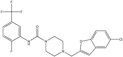 4-[(5-CHLORO-1-BENZOFURAN-2-YL)METHYL]-N-[2-FLUORO-5-(TRIFLUOROMETHYL)PHENYL]PIPERAZINE-1-CARBOXAMIDE Struktur