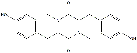 3,6-bis(4-hydroxyphenylmethyl)-1,4-dimethyl-2,5-diketopiperazine Struktur