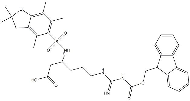 FMOC-N-2,2,4,6,7-PENTAMETHYL-DIHYDROBENZOFURAN-5-SULFONYL-L-BETA-HOMOARGININE Struktur