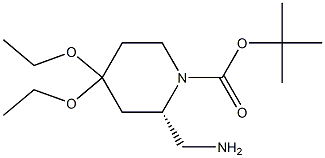 N1-BOC-(2S)-2-AMINOMETHYL-4,4-DIETHOXYPIPERIDINE Struktur