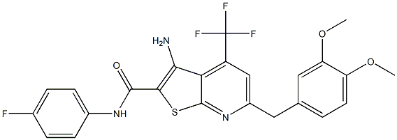 3-amino-6-(3,4-dimethoxybenzyl)-N-(4-fluorophenyl)-4-(trifluoromethyl)thieno[2,3-b]pyridine-2-carboxamide Struktur