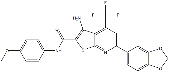 3-amino-6-(1,3-benzodioxol-5-yl)-N-(4-methoxyphenyl)-4-(trifluoromethyl)thieno[2,3-b]pyridine-2-carboxamide Struktur