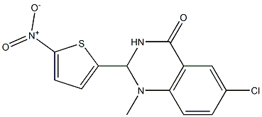 6-chloro-1-methyl-2-(5-nitro-2-thienyl)-1,2,3,4-tetrahydroquinazolin-4-one Struktur