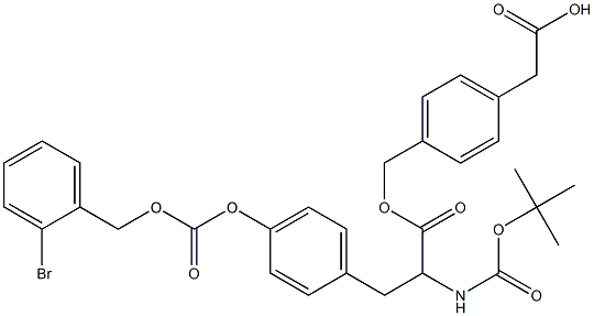 2-{4-[({3-[4-({[(2-bromobenzyl)oxy]carbonyl}oxy)phenyl]-2-[(tert-butoxycarb onyl)amino]propanoyl}oxy)methyl]phenyl}acetic acid Struktur