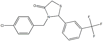 3-(4-chlorobenzyl)-2-[3-(trifluoromethyl)phenyl]-1,3-thiazolan-4-one Struktur