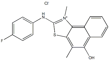 2-(4-fluoroanilino)-5-hydroxy-1,4-dimethylnaphtho[1,2-d][1,3]thiazol-1-ium chloride Struktur