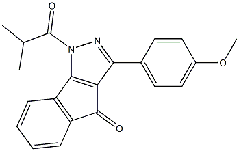 1-isobutyryl-3-(4-methoxyphenyl)indeno[1,2-c]pyrazol-4(1H)-one Struktur