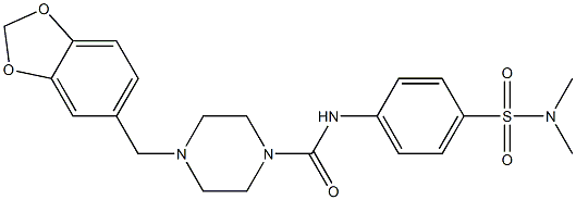 4-(1,3-benzodioxol-5-ylmethyl)-N-{4-[(dimethylamino)sulfonyl]phenyl}tetrahydro-1(2H)-pyrazinecarboxamide Struktur