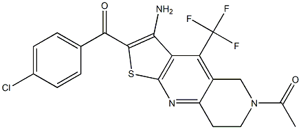 1-[3-amino-2-(4-chlorobenzoyl)-4-(trifluoromethyl)-7,8-dihydrothieno[2,3-b][1,6]naphthyridin-6(5H)-yl]-1-ethanone Struktur