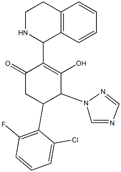 5-(2-chloro-6-fluorophenyl)-3-hydroxy-2-(1,2,3,4-tetrahydro-1-isoquinolinyl)-4-(1H-1,2,4-triazol-1-yl)-2-cyclohexen-1-one Struktur