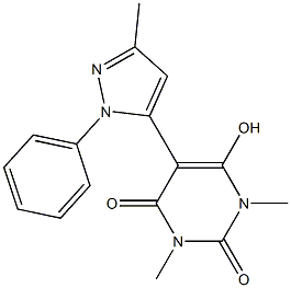 6-hydroxy-1,3-dimethyl-5-(3-methyl-1-phenyl-1H-pyrazol-5-yl)-2,4(1H,3H)-pyrimidinedione Struktur