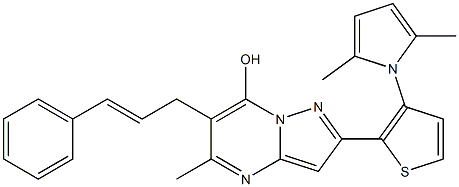 2-[3-(2,5-dimethyl-1H-pyrrol-1-yl)-2-thienyl]-5-methyl-6-[(E)-3-phenyl-2-propenyl]pyrazolo[1,5-a]pyrimidin-7-ol Struktur