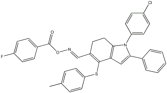 1-(4-chlorophenyl)-5-({[(4-fluorobenzoyl)oxy]imino}methyl)-4-[(4-methylphenyl)sulfanyl]-2-phenyl-6,7-dihydro-1H-indole Struktur