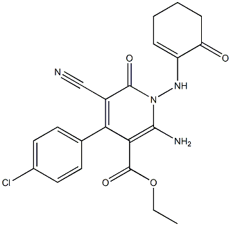 ethyl 2-amino-4-(4-chlorophenyl)-5-cyano-6-oxo-1-[(6-oxo-1-cyclohexenyl)amino]-1,6-dihydro-3-pyridinecarboxylate Struktur