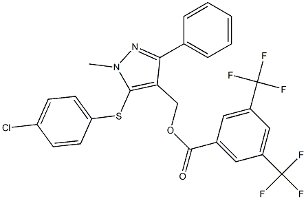 {5-[(4-chlorophenyl)sulfanyl]-1-methyl-3-phenyl-1H-pyrazol-4-yl}methyl 3,5-bis(trifluoromethyl)benzenecarboxylate Struktur