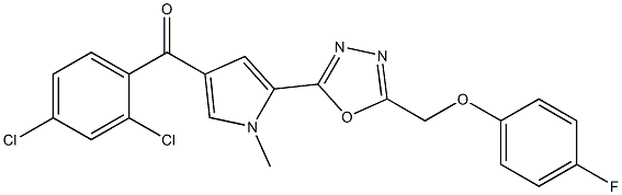 (2,4-dichlorophenyl)(5-{5-[(4-fluorophenoxy)methyl]-1,3,4-oxadiazol-2-yl}-1-methyl-1H-pyrrol-3-yl)methanone Struktur