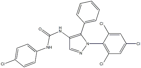 N-(4-chlorophenyl)-N'-[5-phenyl-1-(2,4,6-trichlorophenyl)-1H-pyrazol-4-yl]urea Struktur