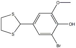 2-bromo-4-(1,3-dithiolan-2-yl)-6-methoxyphenol Struktur