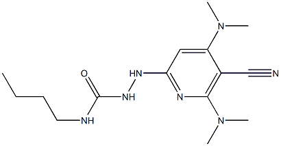 N1-butyl-2-[5-cyano-4,6-di(dimethylamino)-2-pyridyl]hydrazine-1-carboxamide Struktur