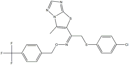 2-[(4-chlorophenyl)sulfanyl]-1-(6-methyl[1,3]thiazolo[3,2-b][1,2,4]triazol-5-yl)-1-ethanone O-[4-(trifluoromethyl)benzyl]oxime Struktur