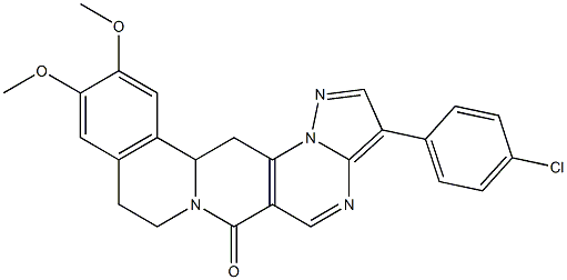 3-(4-chlorophenyl)-11,12-dimethoxy-8,9,13b,14-tetrahydro-6H-pyrazolo[5'',1'':2',3']pyrimido[4',5':4,5]pyrido[2,1-a]isoquinolin-6-one Struktur