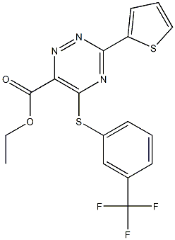 ethyl 3-(2-thienyl)-5-{[3-(trifluoromethyl)phenyl]sulfanyl}-1,2,4-triazine-6-carboxylate Struktur