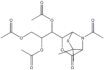 2-(8-acetyl-7,7-dimethyl-2-oxo-3-oxa-6-thia-8-azabicyclo[3.2.1]oct-4-yl)-2-(acetyloxy)-1-[(acetyloxy)methyl]ethyl acetate Struktur