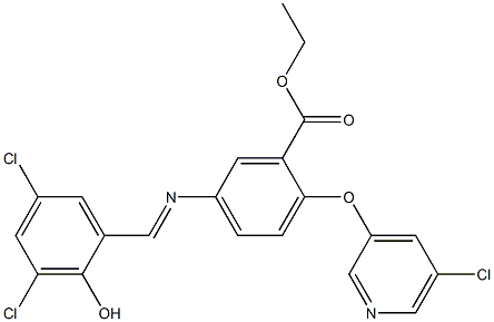 ethyl 2-[(5-chloro-3-pyridyl)oxy]-5-[(3,5-dichloro-2-hydroxybenzylidene)amino]benzoate Struktur