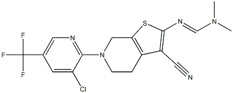 N'-{6-[3-chloro-5-(trifluoromethyl)-2-pyridinyl]-3-cyano-4,5,6,7-tetrahydrothieno[2,3-c]pyridin-2-yl}-N,N-dimethyliminoformamide Struktur